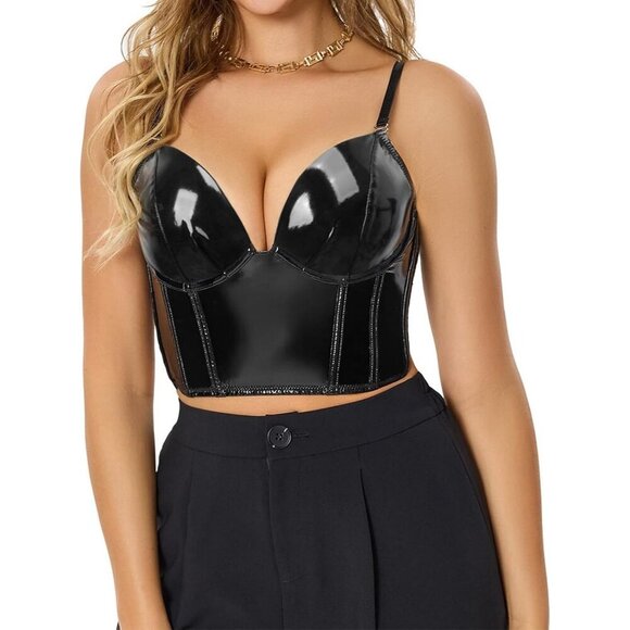 Other - Women's Punk Gothic PU Leather Push Up Corset Bra Bustier Crop Top for Party